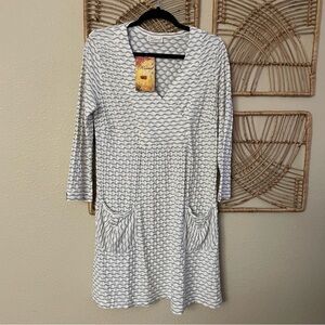 Komil Textured Tunic Dress Seychelles Weave Gray White Pockets Sz‎ S NWT B21